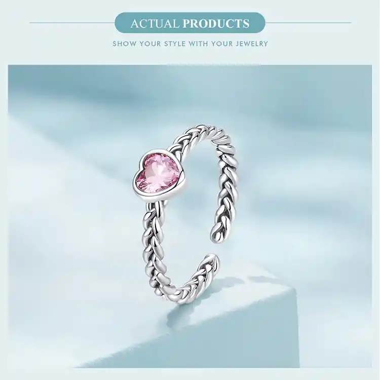 Anillo Ajustable Mujer Compromiso Corazón Circones En Plata