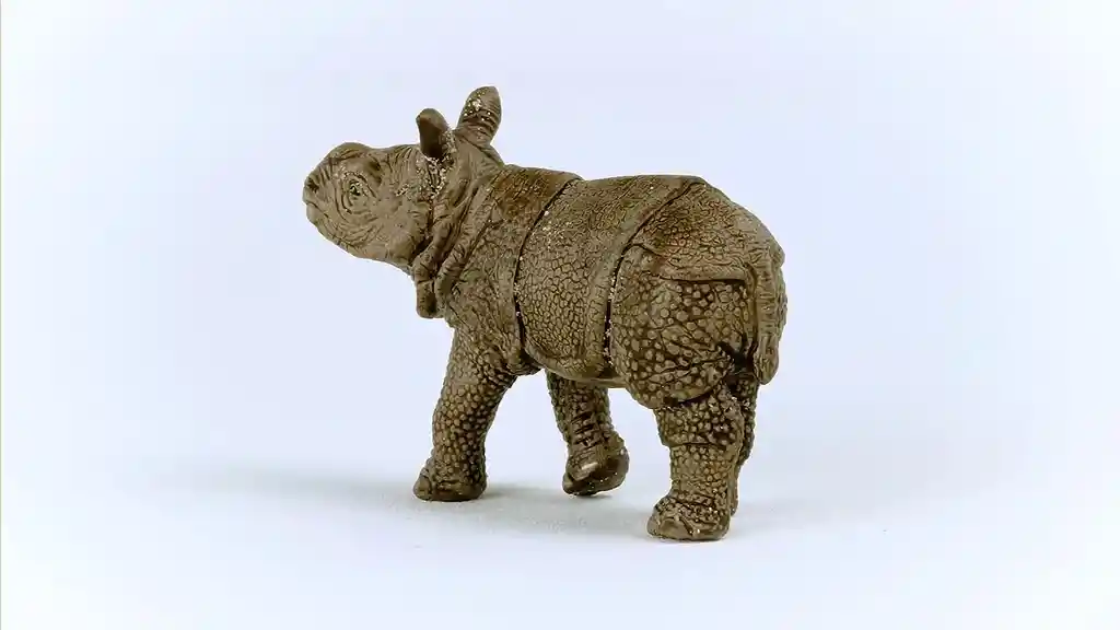 Figura De Animales Cría Rinoceronte Colección Pintado A Mano