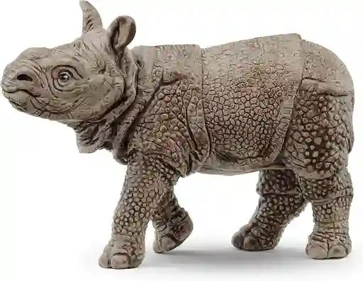 Figura De Animales Cría Rinoceronte Colección Pintado A Mano