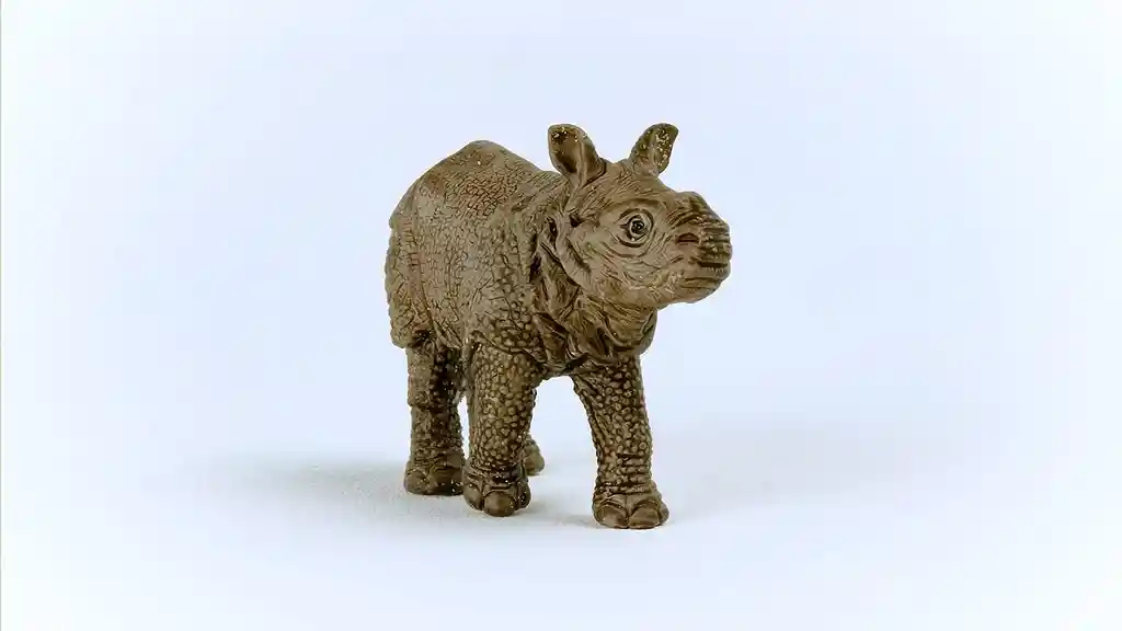 Figura De Animales Cría Rinoceronte Colección Pintado A Mano