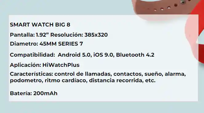Smartwatch Big Pro 8 Contesta Llamadas Ritmo Cardiaco