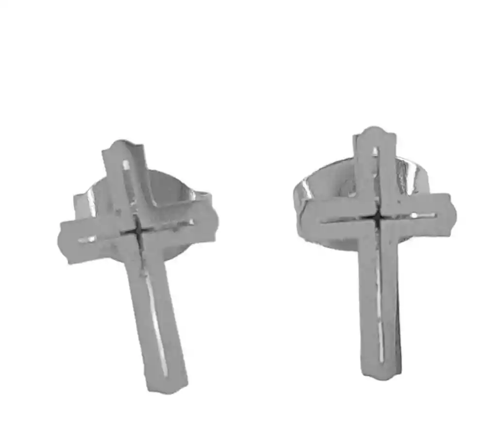 Juego De Aretes Y Collar En Acero Dije Labrada Cruz