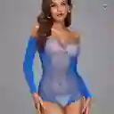 Lencería Enterizo Femenino Perlado Traje Erotico Vestido Sensual Azul Blue