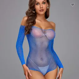 Lencería Enterizo Femenino Perlado Traje Erotico Vestido Sensual Azul Blue