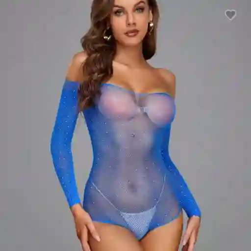 Lencería Enterizo Femenino Perlado Traje Erotico Vestido Sensual Azul Blue