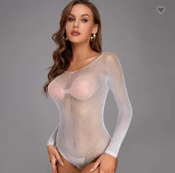 Lencería Enterizo Femenino Perlado Traje Erotico Vestido Sensual Blanco White