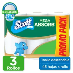 Scott Toalla de Papel Desechable Mega Absorb 3 Rollos 45H