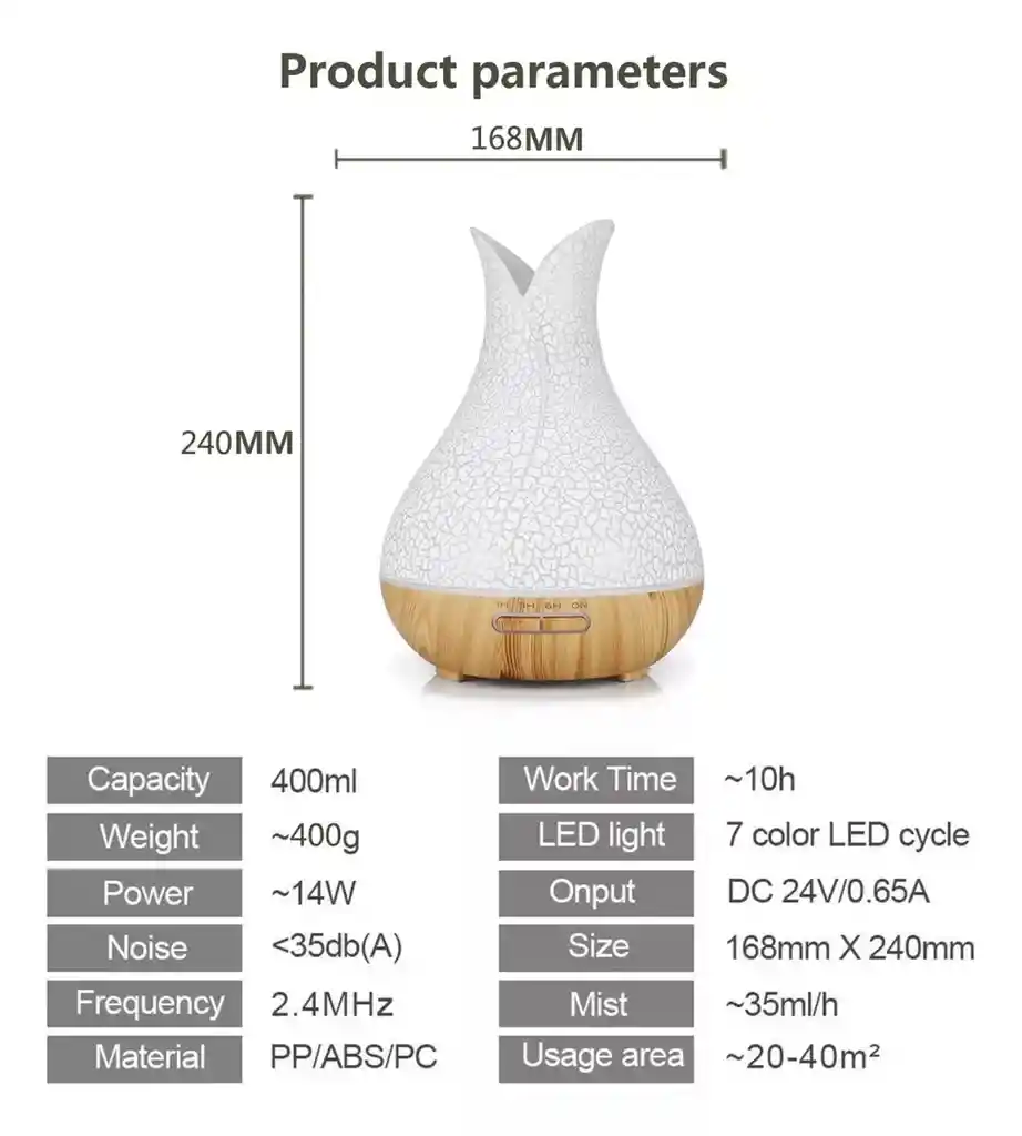   HUMIDIFICADOR  Difusor De Aromas Florero Cascara Huevo 400 Ml Madera Clara 