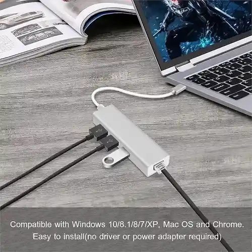 Adaptador Convertidor Multipuerto Tipo C 4 En 1 Hub Entrada De Red Ethernet