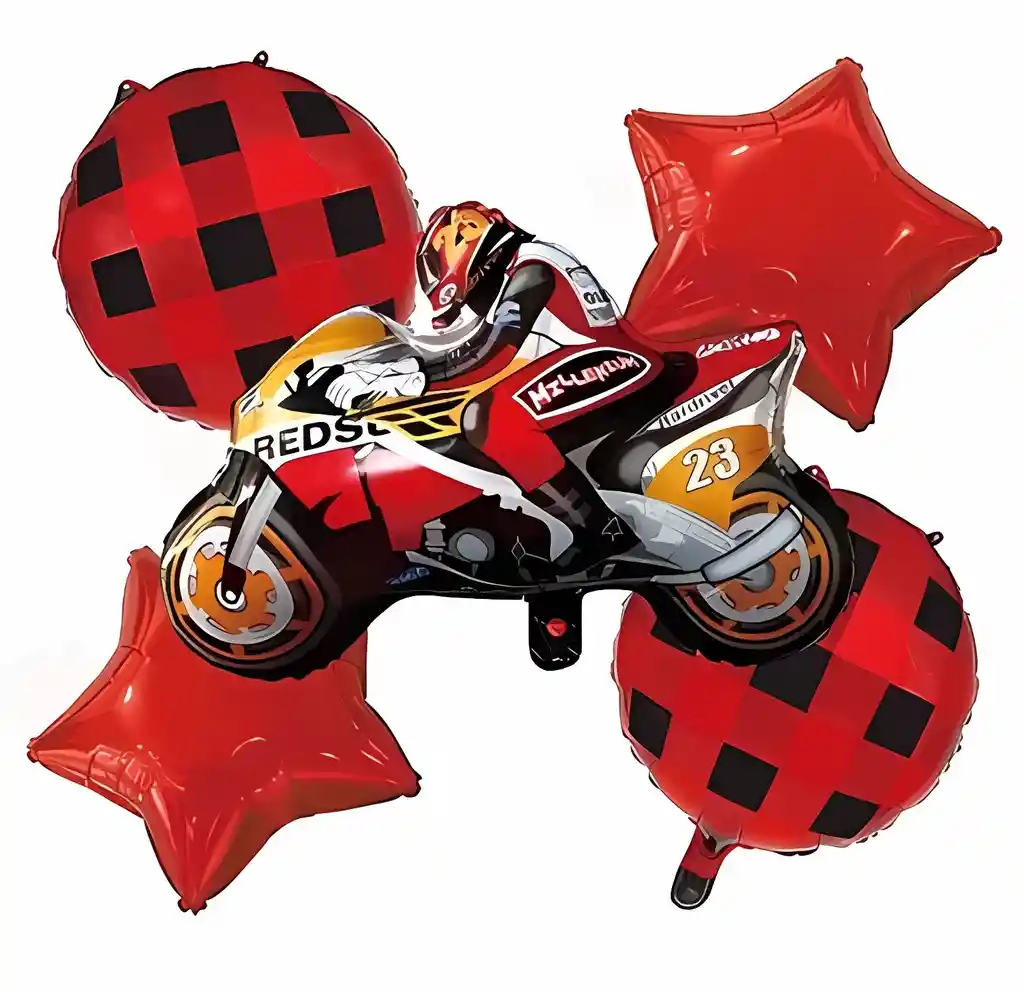 Kit Globos Metalizados De Moto Gp X 5 Unidades