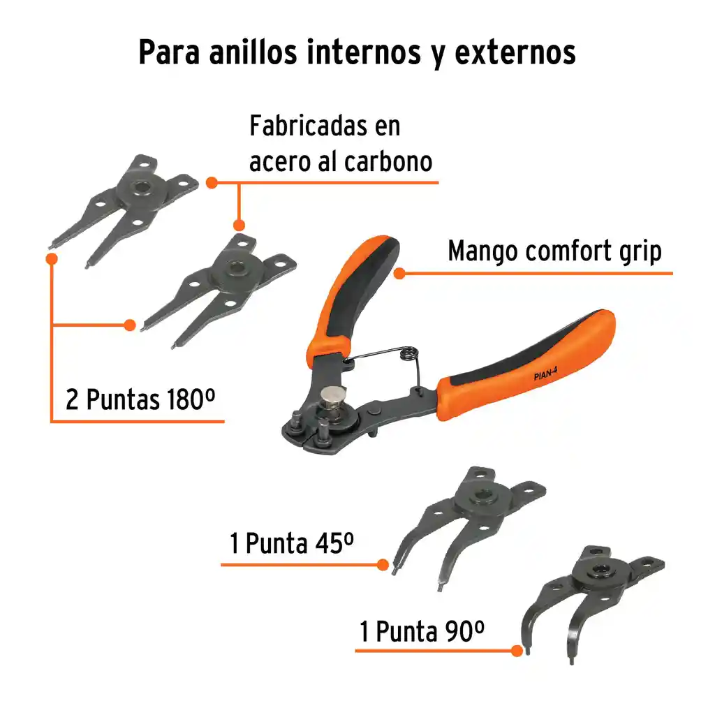 Alicate Para Anillos De Retención 6" 4 Cabezas Intercambiables