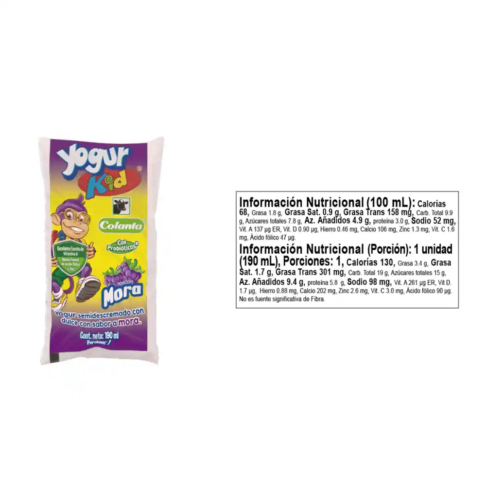 Yogur Kid Mora Colanta Bolsa X 190 Ml