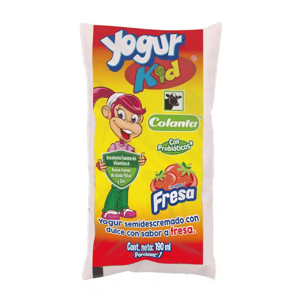 Yogur Kid Fresa Colanta Bolsa X 190 Ml