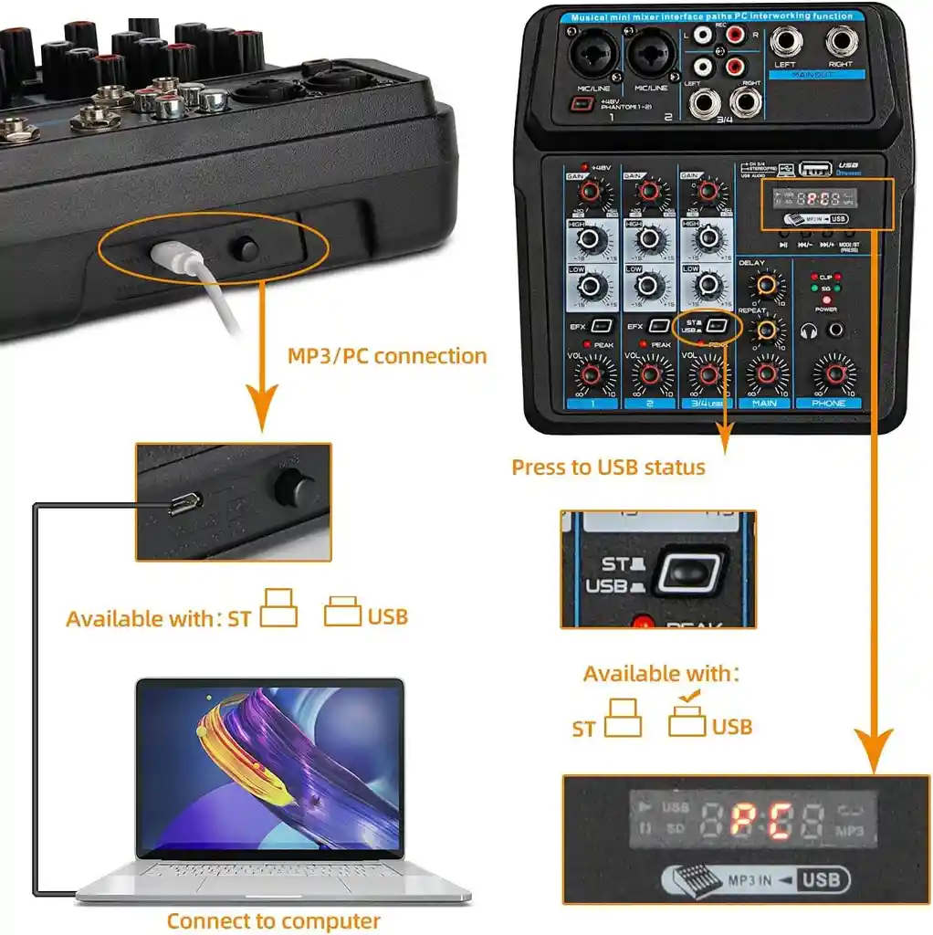 Interfaz De Audio | Mezclador Depusheng U4 Usb 4 Canales