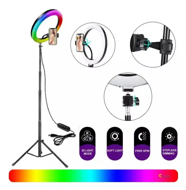 Aro De Luz Rgb Led Flash 26 Cm Fotografía Selfie + Trípode