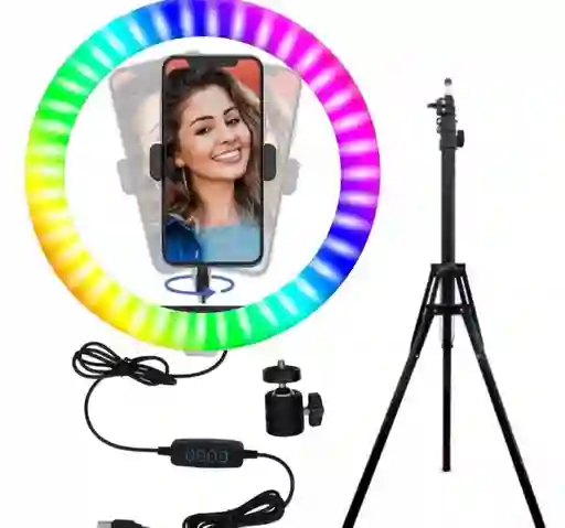 Aro De Luz Rgb Led Flash 26 Cm Fotografía Selfie + Trípode