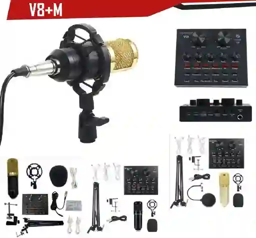 Microfono Profesional Kit Completo Condensador Con Interfaz De Audio V8+m
