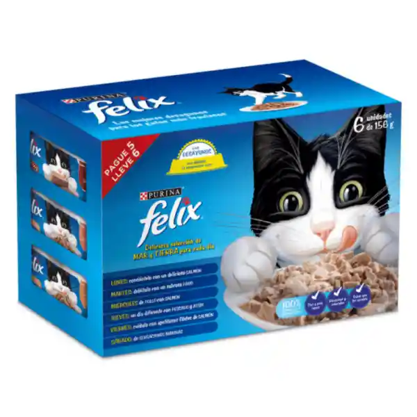 Alimento Húmedo Para Gatos Felix Latas Pague 5 Lleve 6 - 165 Gr