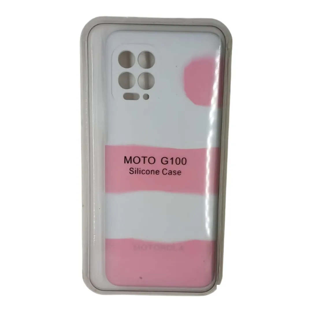 Forro  Silicone Case Rosa Blanco Motorola G100