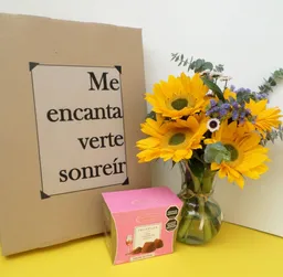 Bouquet De Girasoles En Jarrón Y Trufas Caja De Regalo 🎁