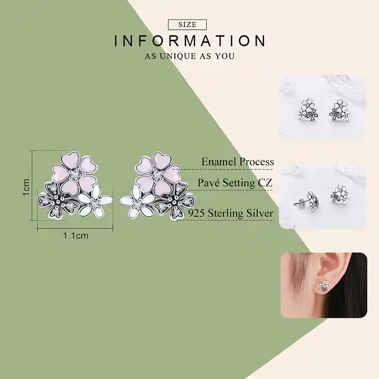 Aretes Topos Para Mujer Dama Flores Fabricados En Plata 925