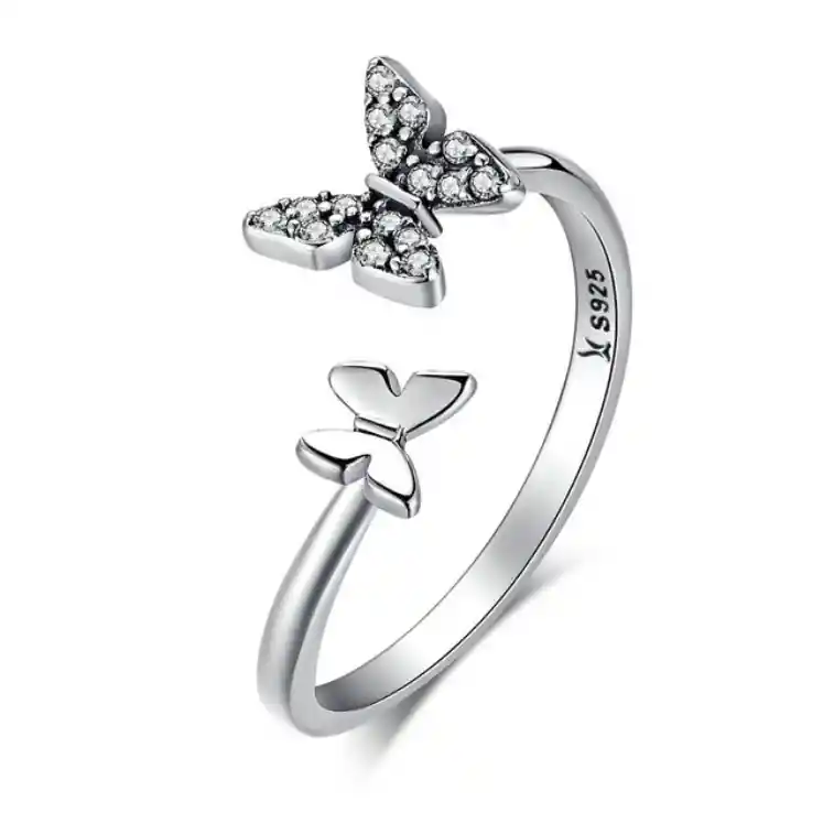 Anillo Ajustable Para Mujer Mariposas Fabricado En Plata 925