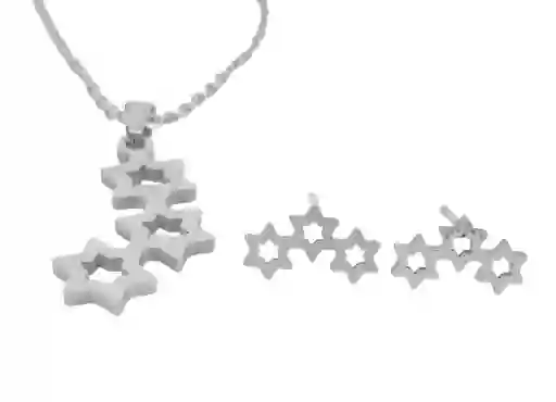 Juego De Aretes Y Coilar En Acero Diseño Trio De Estrellas