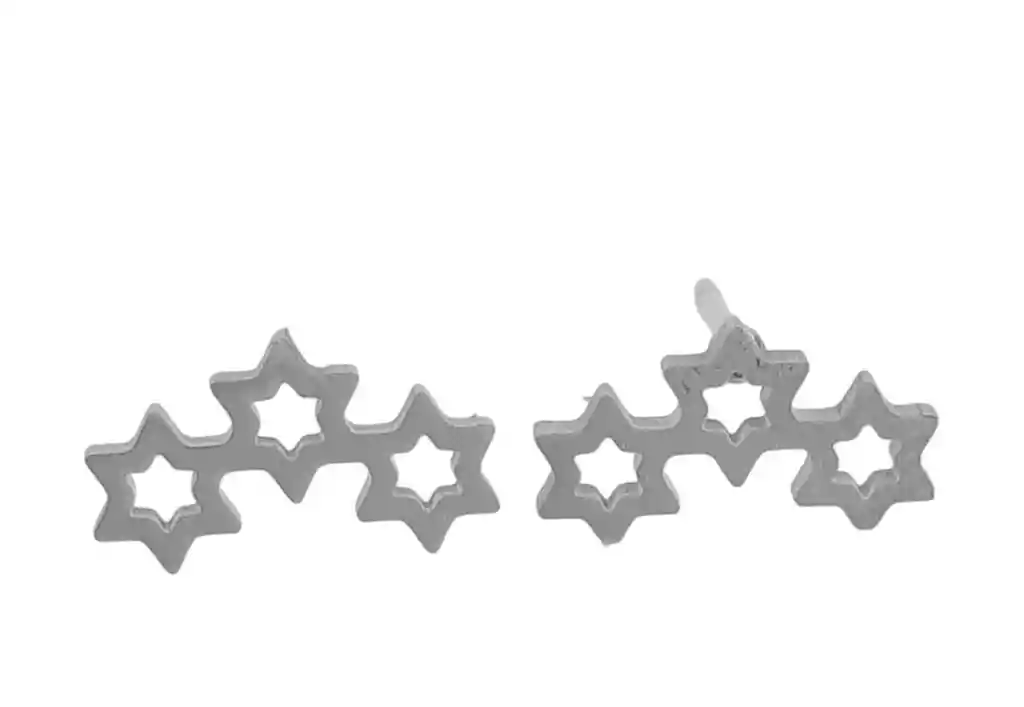 Juego De Aretes Y Coilar En Acero Diseño Trio De Estrellas