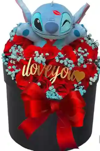 Caja De Rosas Stitch Amor Y Amistad Aniversario Feliz Cumple