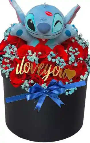 Caja De Rosas Stitch Amor Y Amistad Aniversario Feliz Cumple