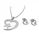 Juego De Aretes Y Collar En Acero Diseño Corazón Estrella