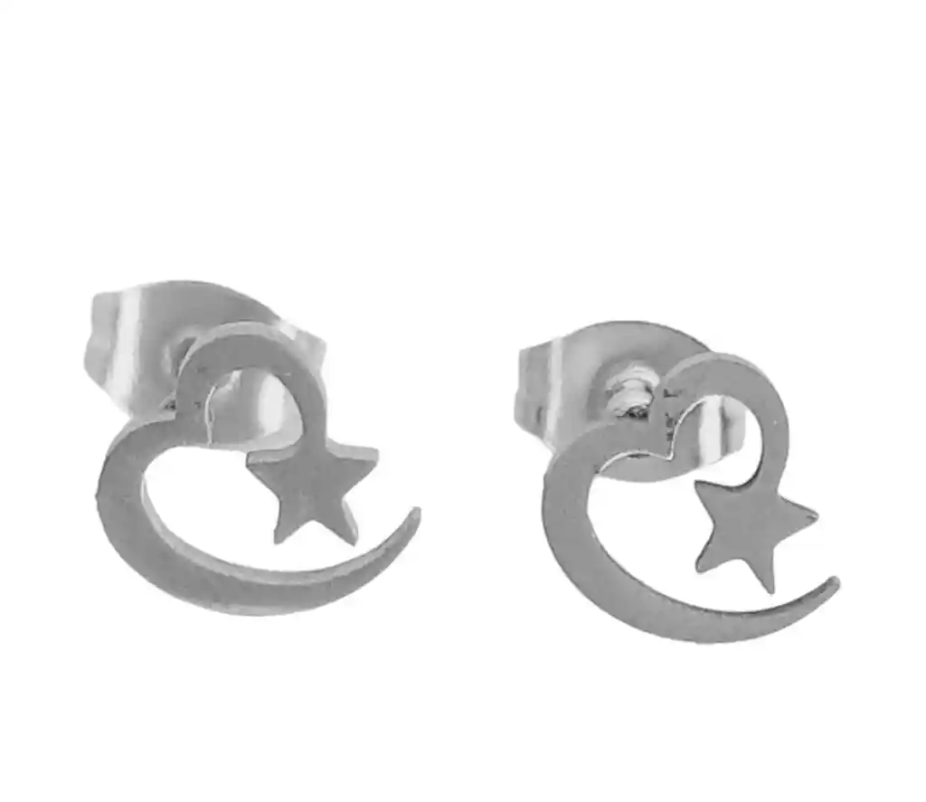 Juego De Aretes Y Collar En Acero Diseño Corazón Estrella