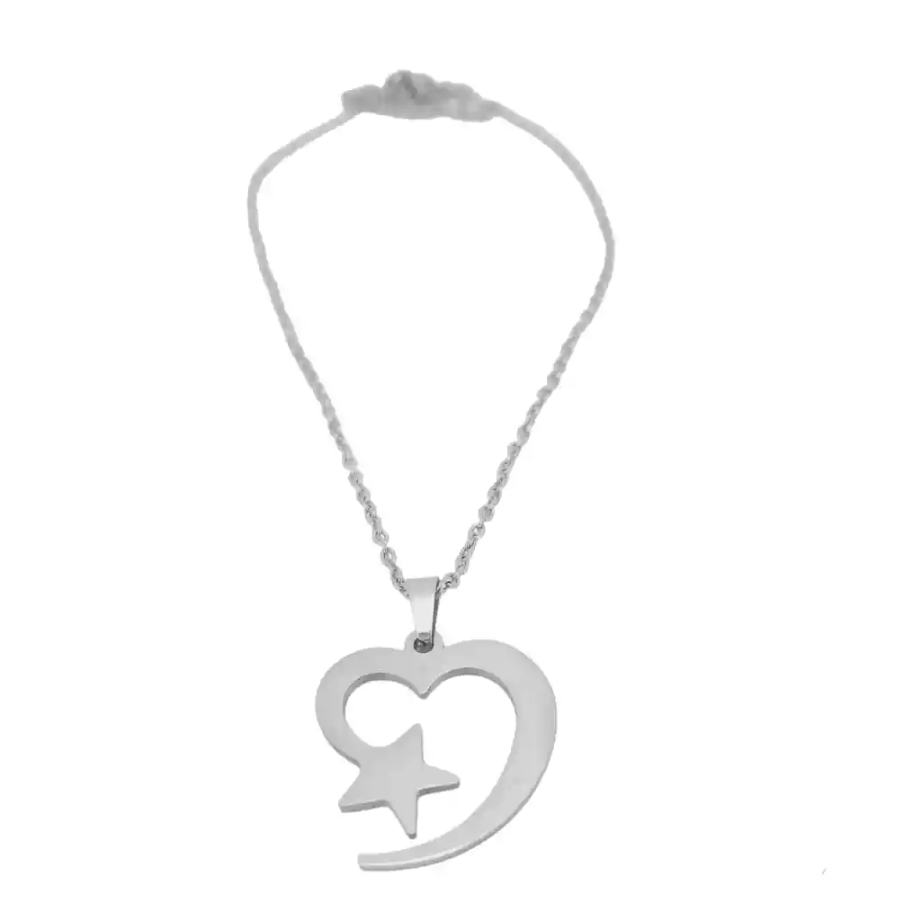Juego De Aretes Y Collar En Acero Diseño Corazón Estrella