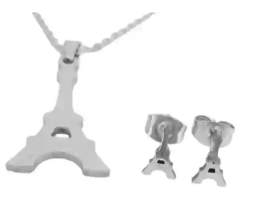 Juego De Aretes Y Collar En Acero Diseño Torre Eiffel