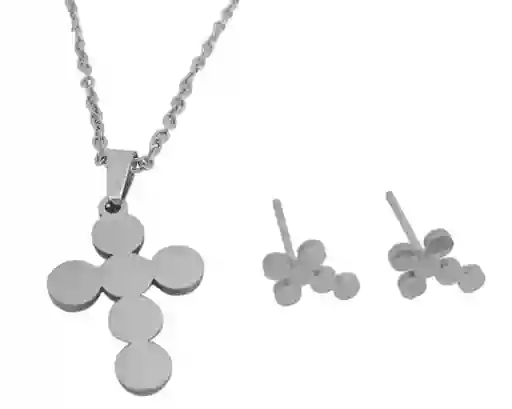 Juego De Aretes Y Collar En Acero Diseño Cruz Forma