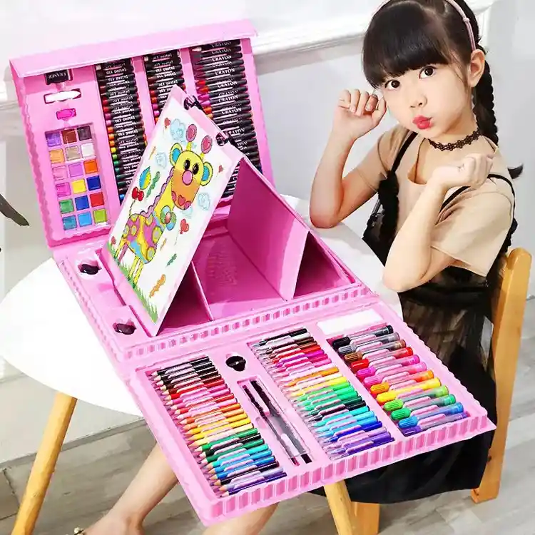 Kit De Arte Para Niños 208 Piezas Maleta Con Caballete Crayón Acuarela Plumón Pinturas