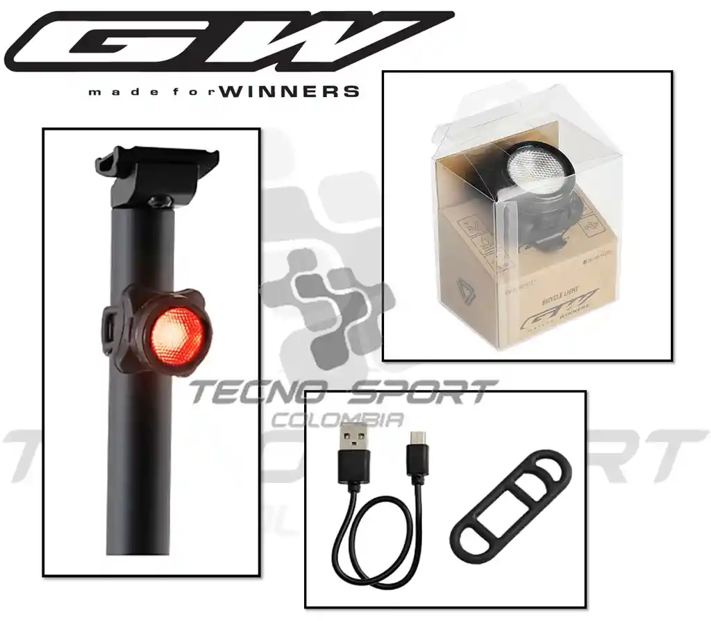 Luz Trasera Gw Bicicleta Recargable Usb 5modos Luz Roja/azul