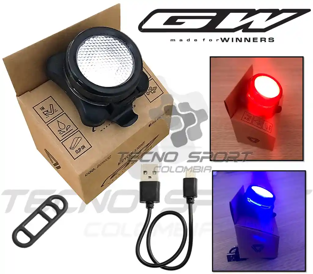 Luz Trasera Gw Bicicleta Recargable Usb 5modos Luz Roja/azul