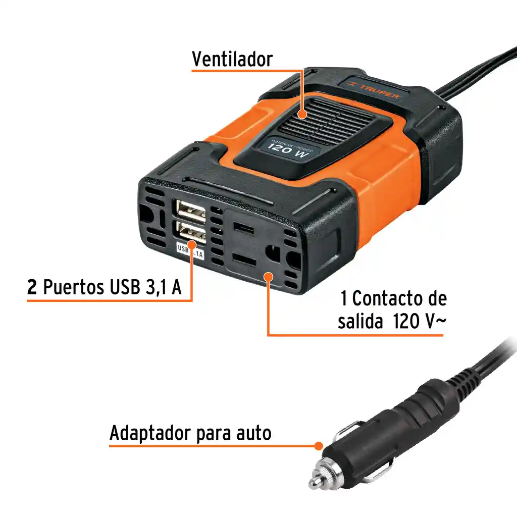 Inversor De Corriente 120 W Truper