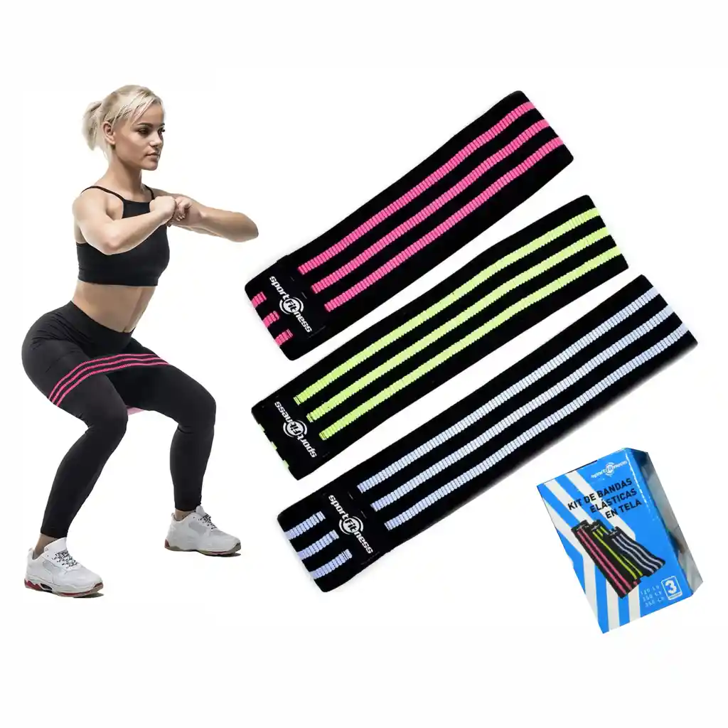 Kit Bandas Elásticas Tela Resistance Bands Ultra Fuertes X3 - Sportfitness