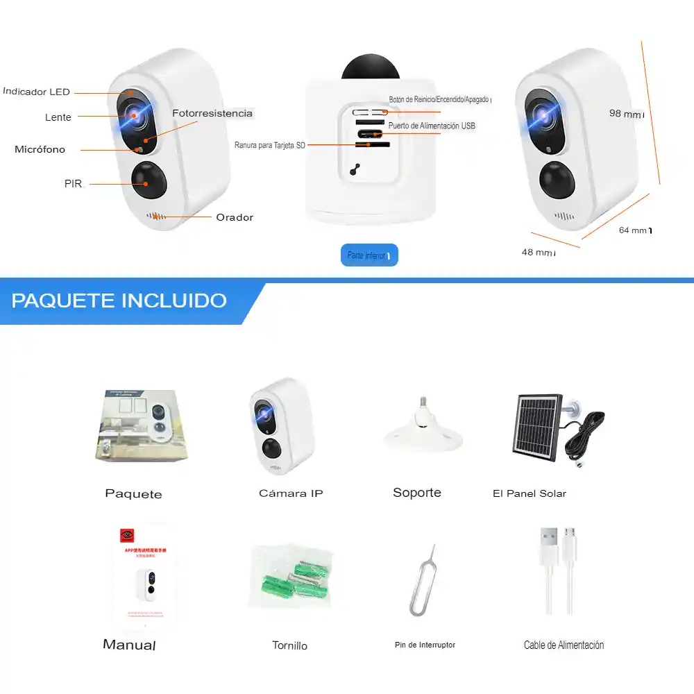 Cámara De Seguridad Solar Ip Wifi 1080p 3mp App Tuya Alexa