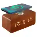 Reloj Digital Despertador Cargador Inalambrico Celul Madera Oscura Ref Cq1