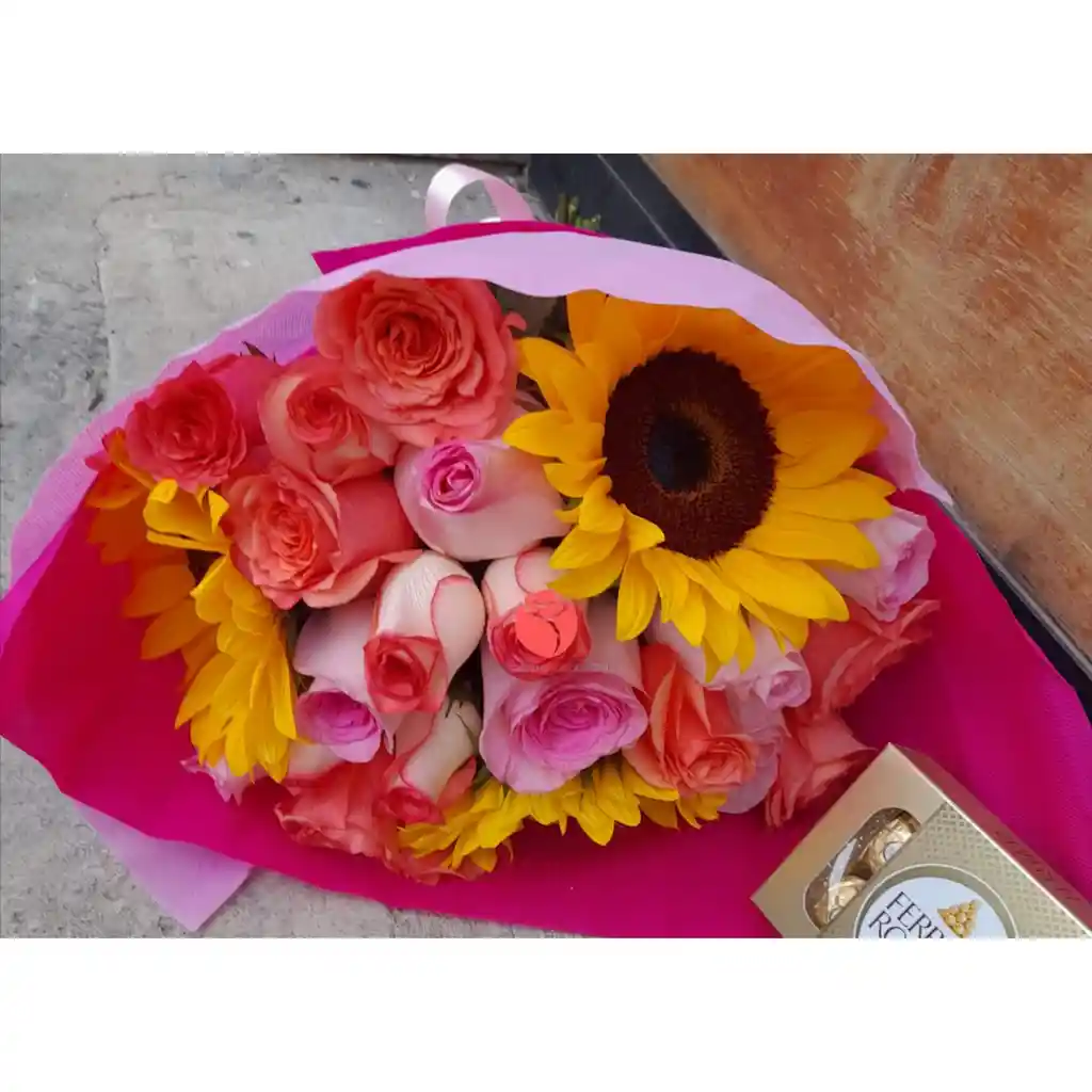 Bouquet Rosas Y Girasoles Para Enamorar