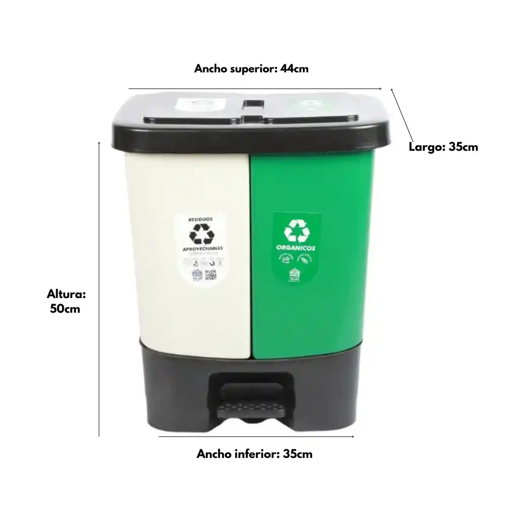 Caneca Papelera Basurera Dual 40 Blanca-verde