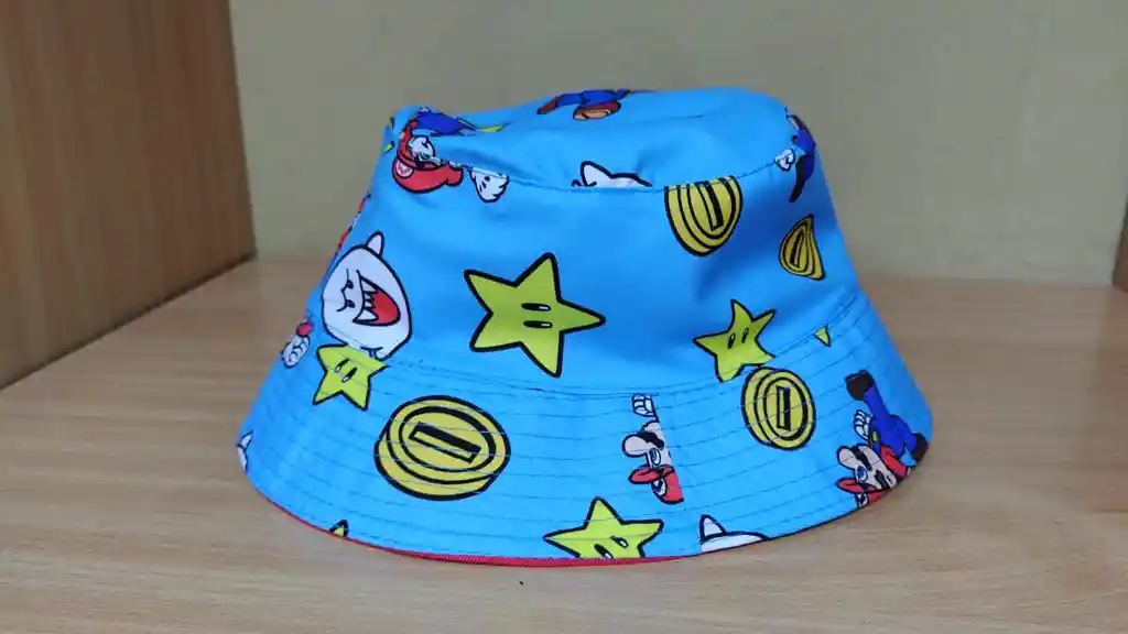 Gorro Pesquero Tipo Bucket Doble Faz Super Mario Para Niño De 4 A 12 Años Azul