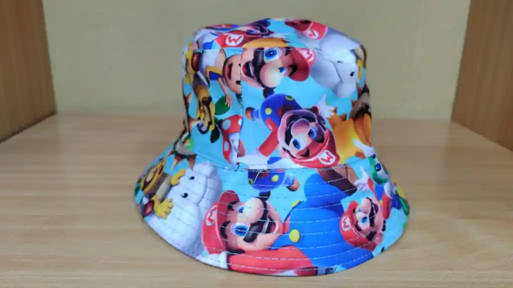 Gorro Pesquero Tipo Bucket Doble Faz Super Mario Para Niño De 4 A 12 Años Blanco