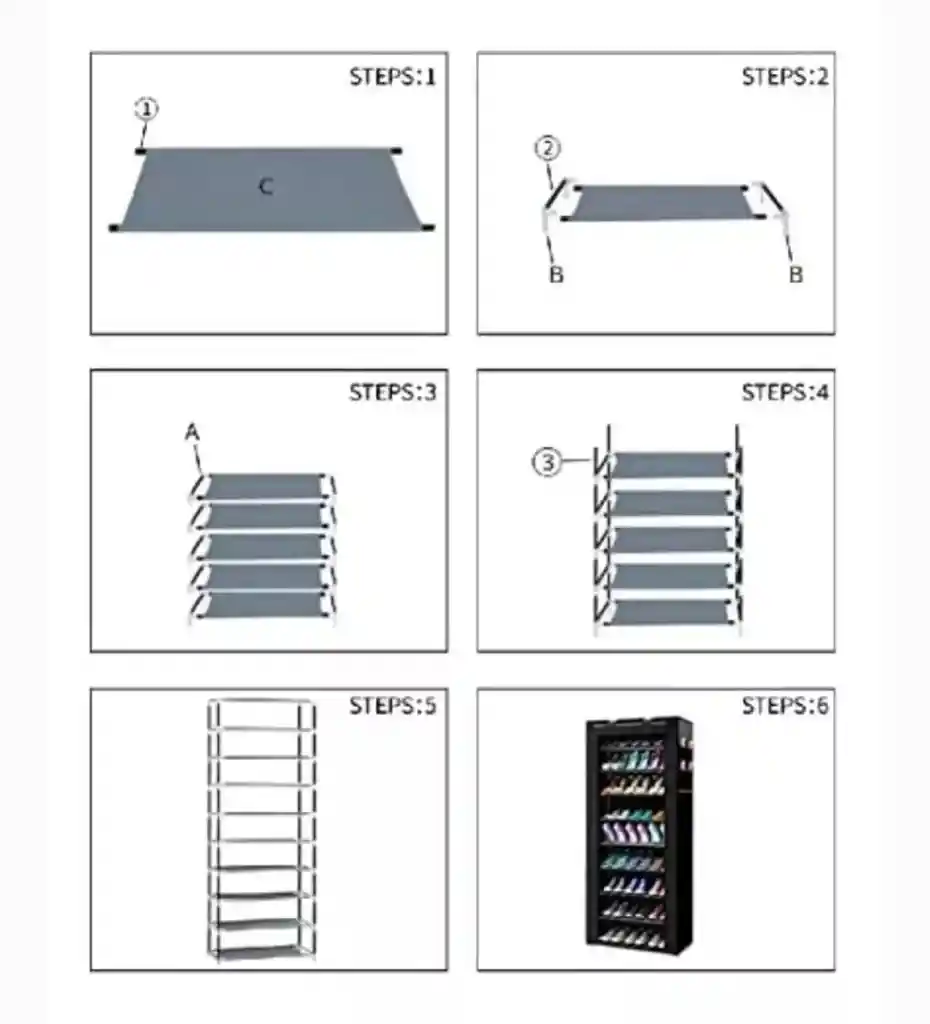 Gabinete Desarmable Para Zapatos De 10 Niveles | 60x30x160cm