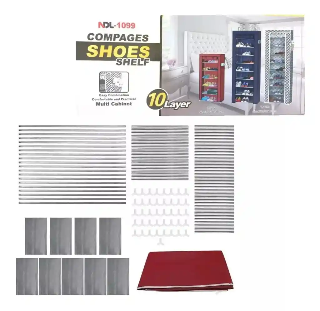 Gabinete Desarmable Para Zapatos De 10 Niveles | 60x30x160cm