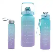 Set De 3 Termos Botella Agua Motivacional + Stickers Y Pines