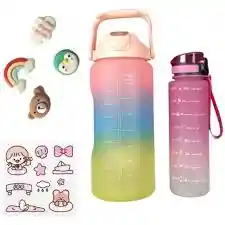 Set De 3 Termos Botella Agua Motivacional + Stickers Y Pines